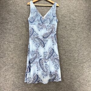 Studio Y Dress Women 13 Blue Paisley Shift Midi V-Neck Sleeveless Casual Comfor